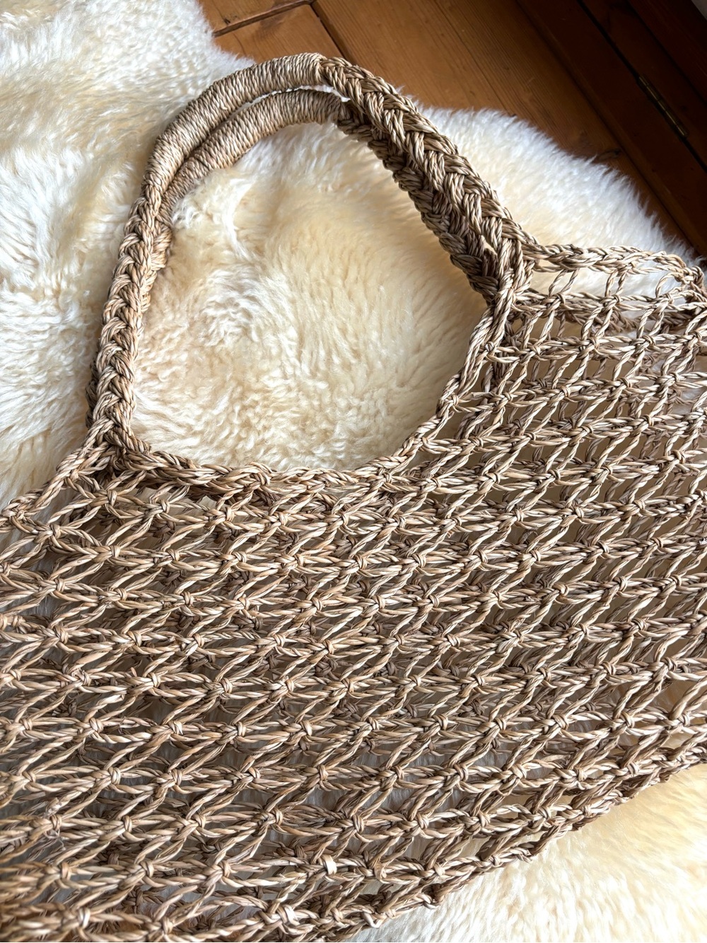 Vintage Woven Jute Market Bag - Picture 2 of 6